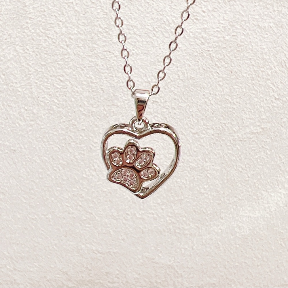 ✨ New cute paw 🐾 pink stones in the heart necklace - Picture 6 of 13